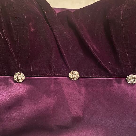 Vintage Purple 90s Y2K Satin Velvet Cutout Rhinestone Low Back Mini Prom Dress - Picture 6 of 7